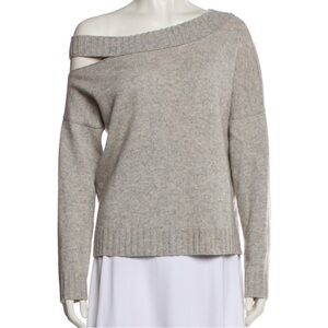 Vince Wool Cashmere Blend Asymmetric Sweater Heather Pearl Oat Small Luxury